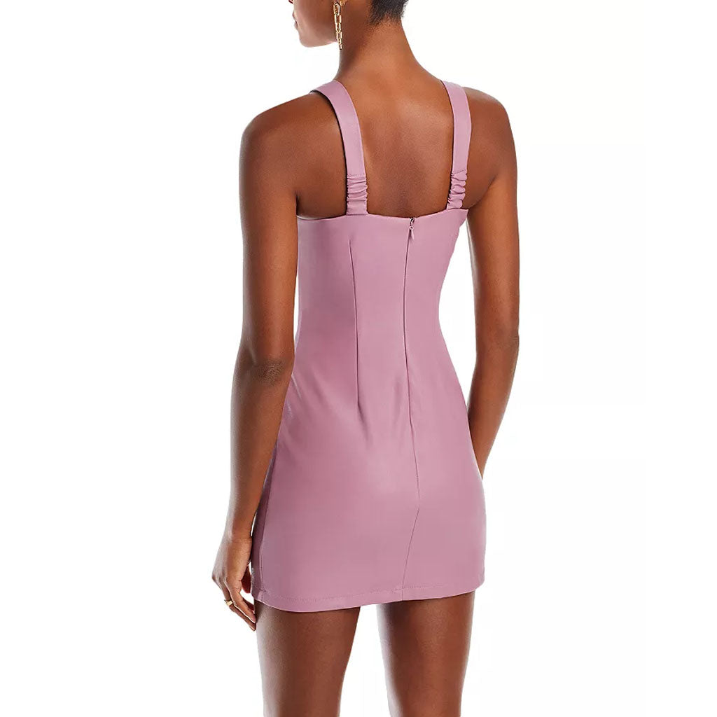 Robe mini en cuir rose édition automne pour femme