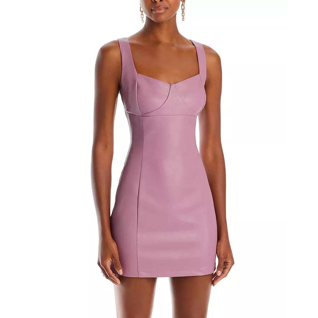 Robe mini en cuir rose édition automne pour femme