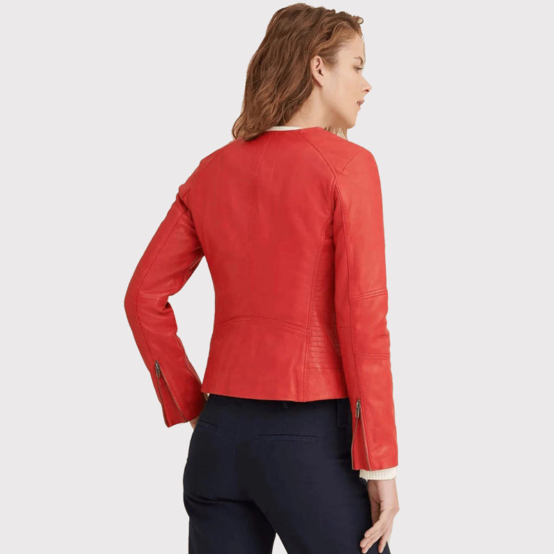 Veste en cuir rouge élégante pour femme - Achetez maintenant !