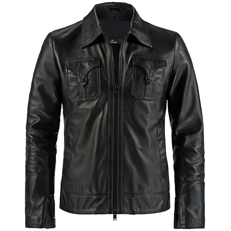 Veste en cuir noir Drifter pour homme à la mode