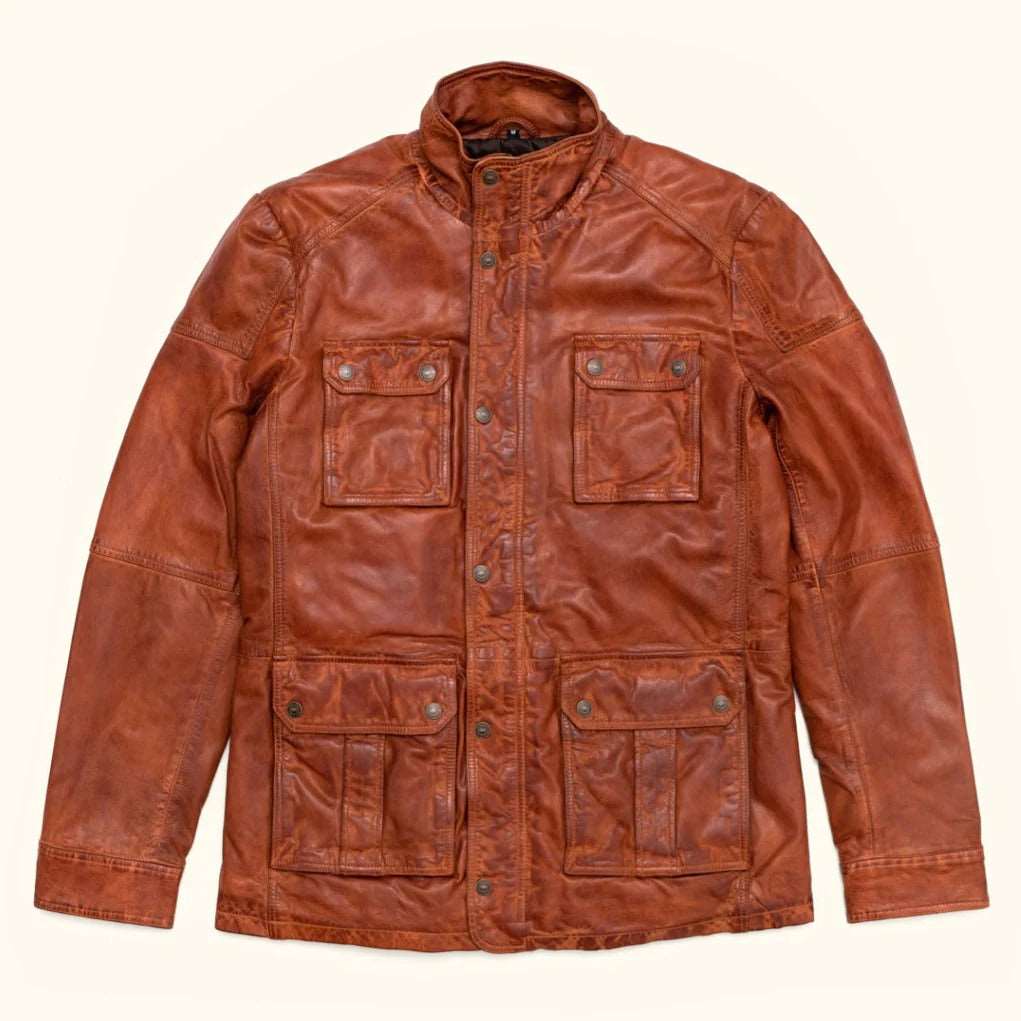 Veste en cuir Field - Marron clair classique