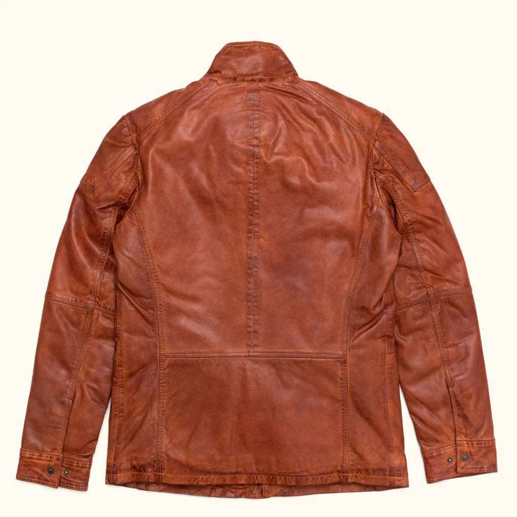 Veste en cuir Field - Marron clair classique