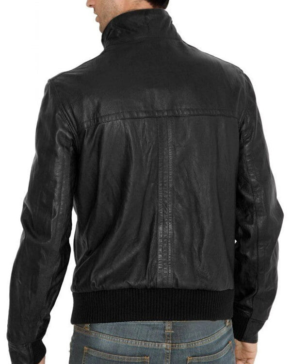 Veste en cuir noir style bombardier ajustée pour homme