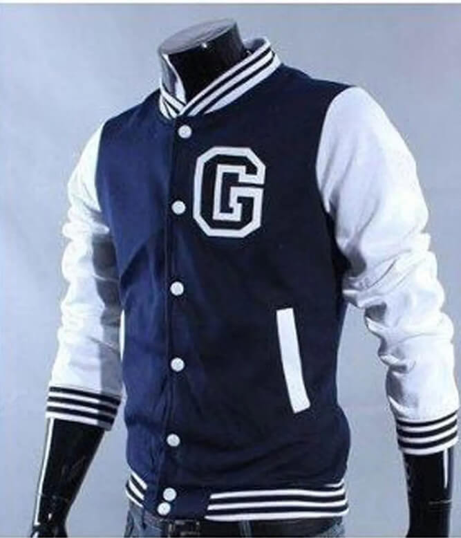 Veste Letterman blanche et bleu marine G