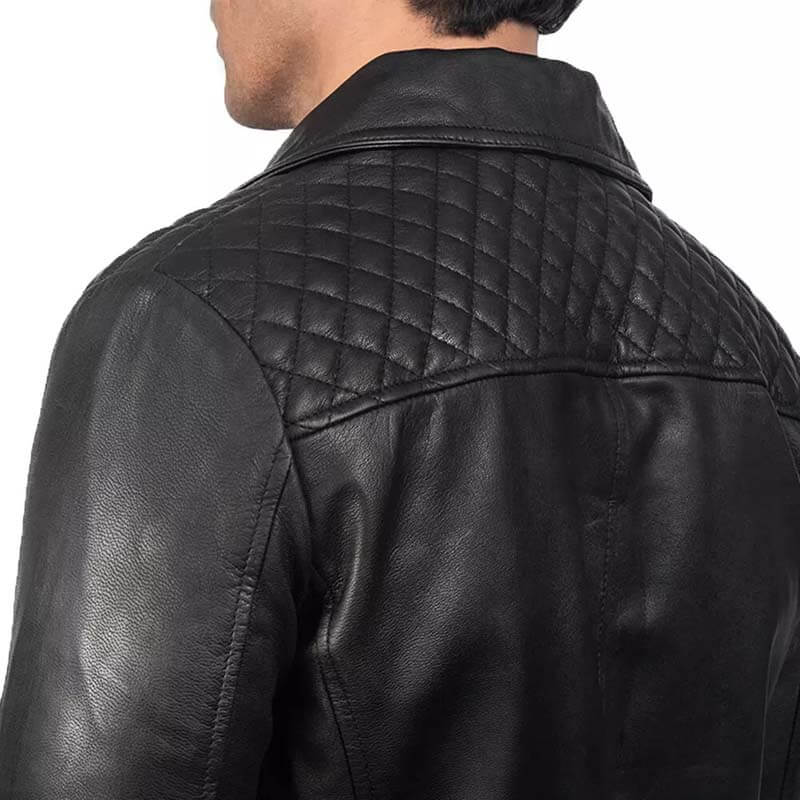 Veste de motard en cuir véritable noir pour homme