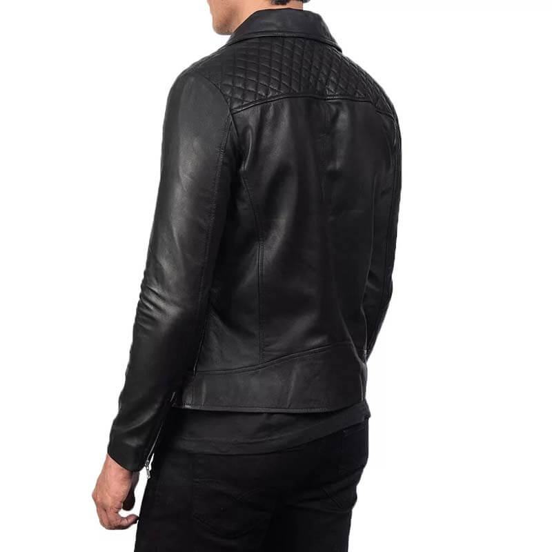 Veste de motard en cuir véritable noir pour homme