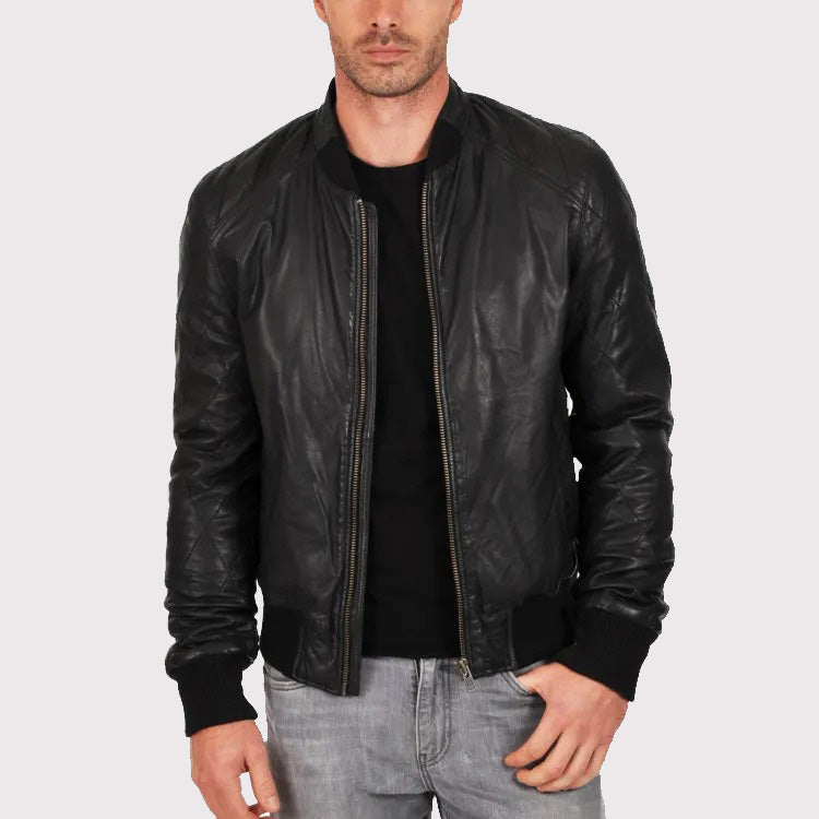 Veste aviateur matelassée en peau de mouton véritable pour homme