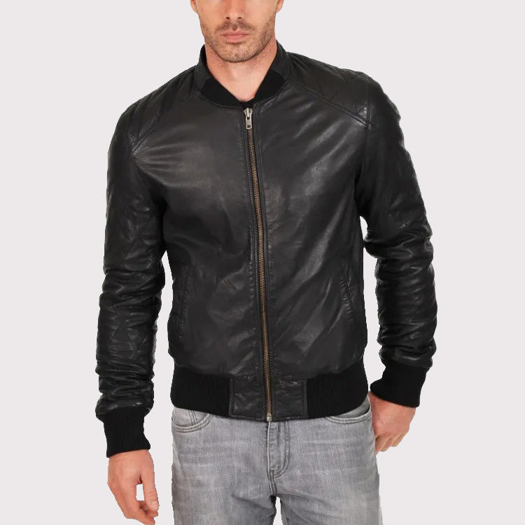 Veste aviateur matelassée en peau de mouton véritable pour homme