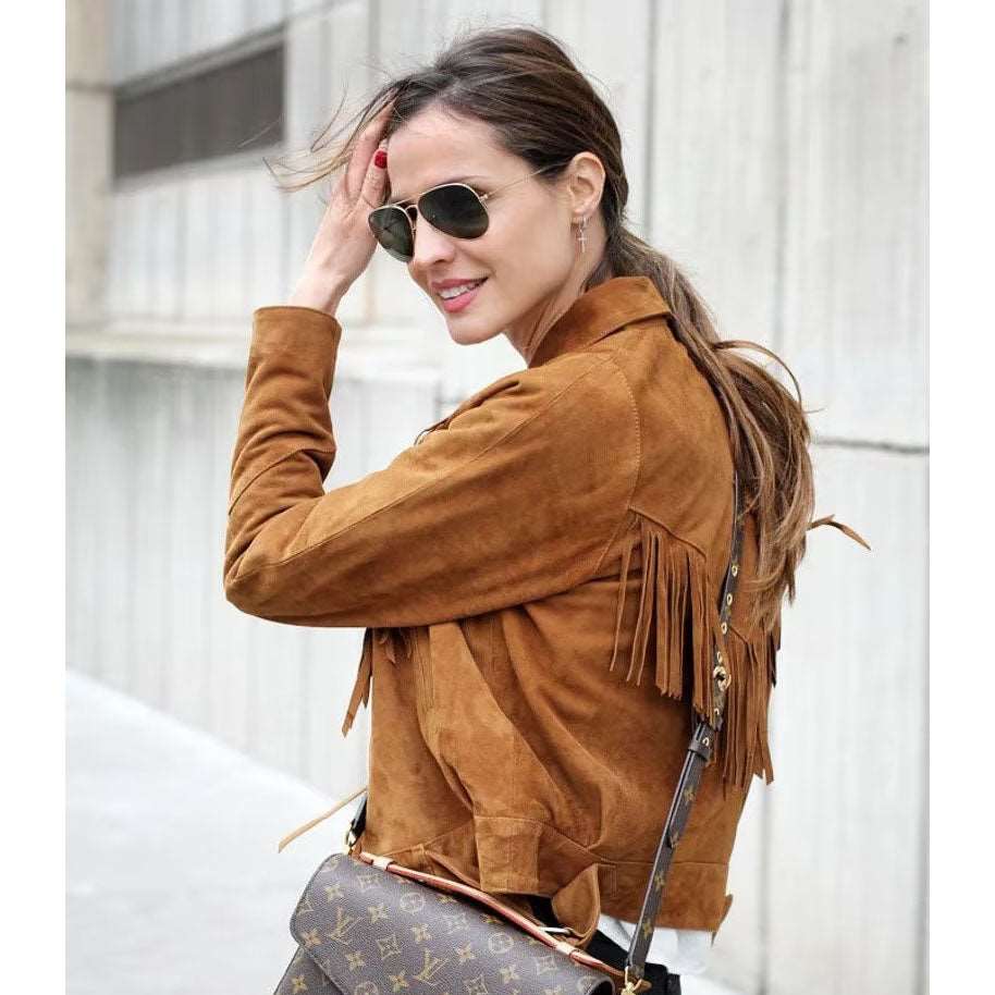 Genuine Suede Leather Fringe Western Vintage Jacket