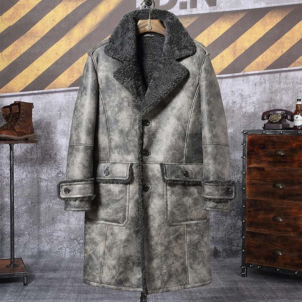 Veste élégante en peau de mouton B3 grise, manteau long en peau de mouton