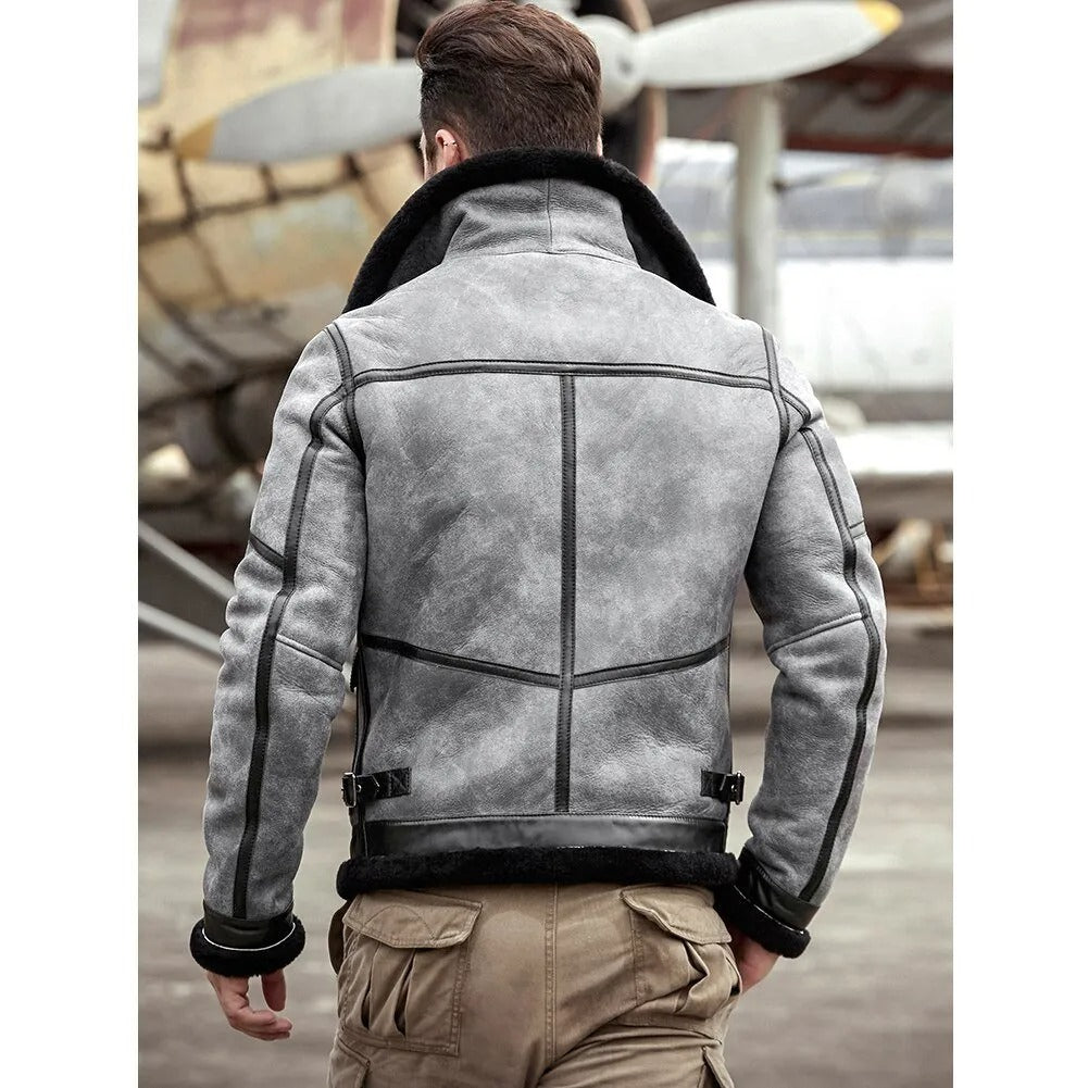 Manteau en peau de mouton gris moderne B3