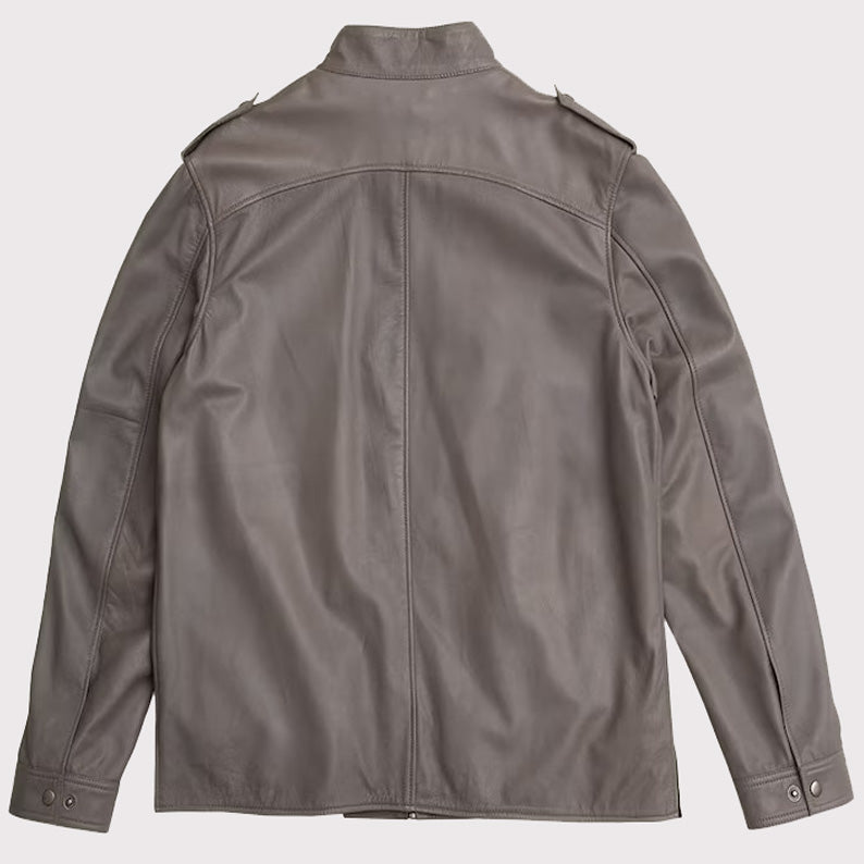 Blouson aviateur en cuir d'agneau de style allemand gris