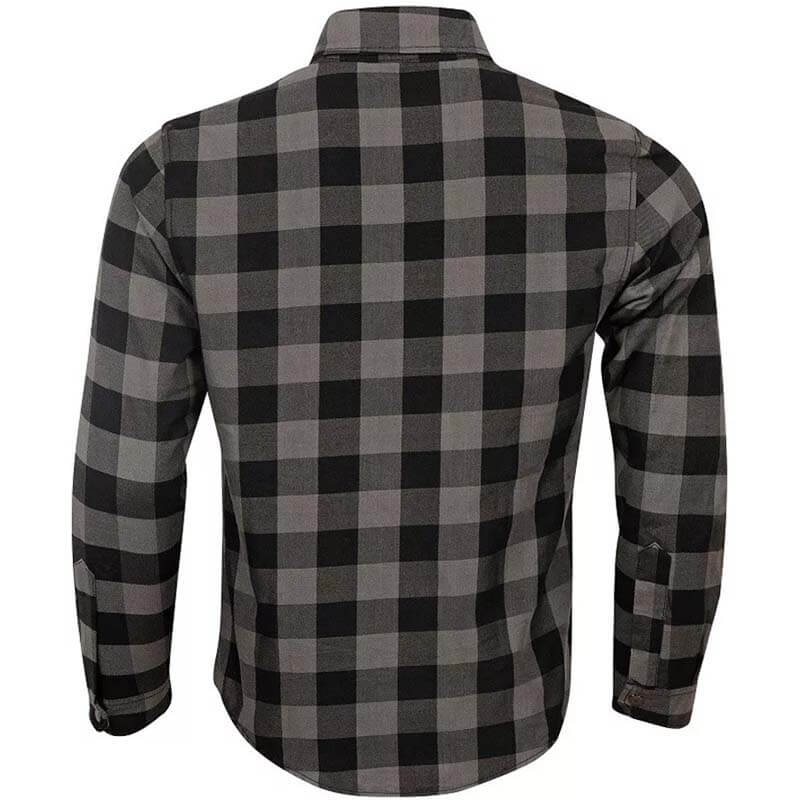 Chemise de moto blindée CE en flanelle grise doublée de Kevlar® pour homme