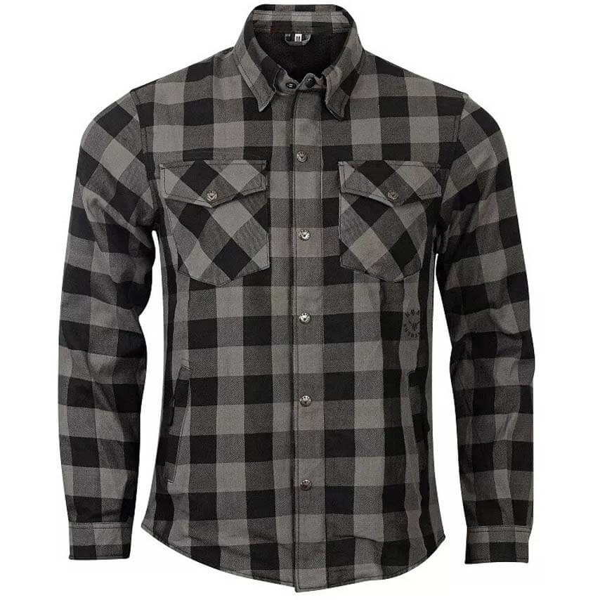 Chemise de moto blindée CE en flanelle grise doublée de Kevlar® pour homme