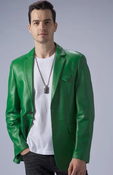 Blazer en cuir vert pour homme