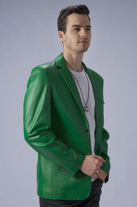 Blazer en cuir vert pour homme