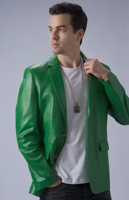 Blazer en cuir vert pour homme