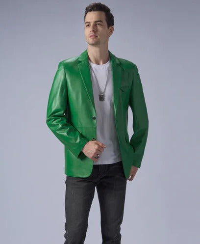 Blazer en cuir vert pour homme