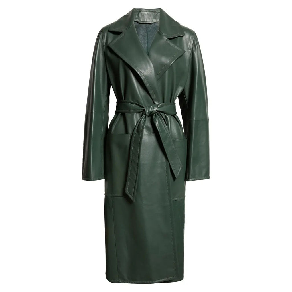 Manteau en cuir vert élégant pour femme