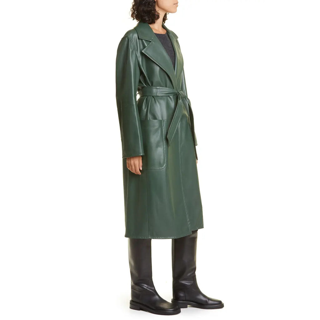 Manteau en cuir vert élégant pour femme