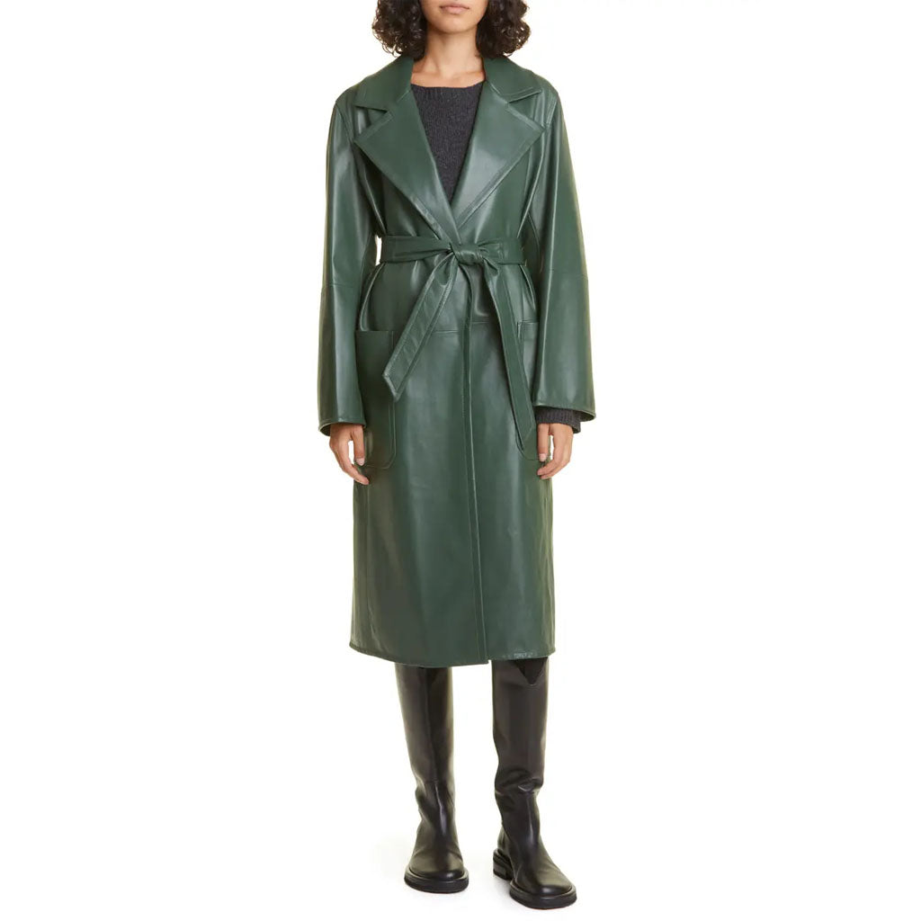 Manteau en cuir vert élégant pour femme