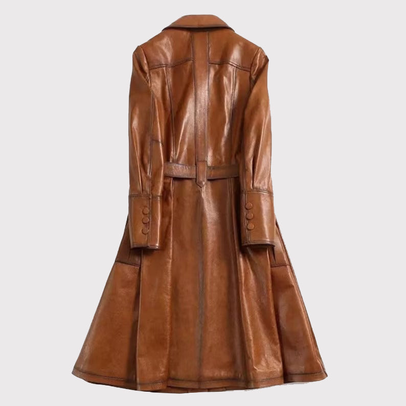 Trench-coat en cuir véritable de style italien