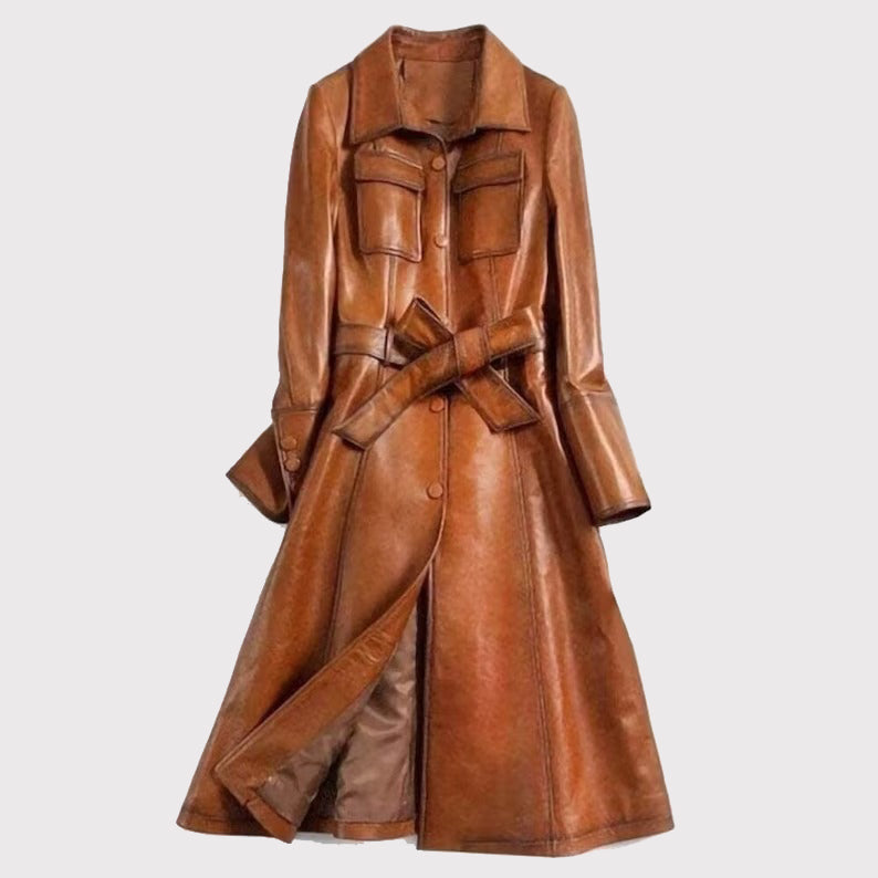 Trench-coat en cuir véritable de style italien