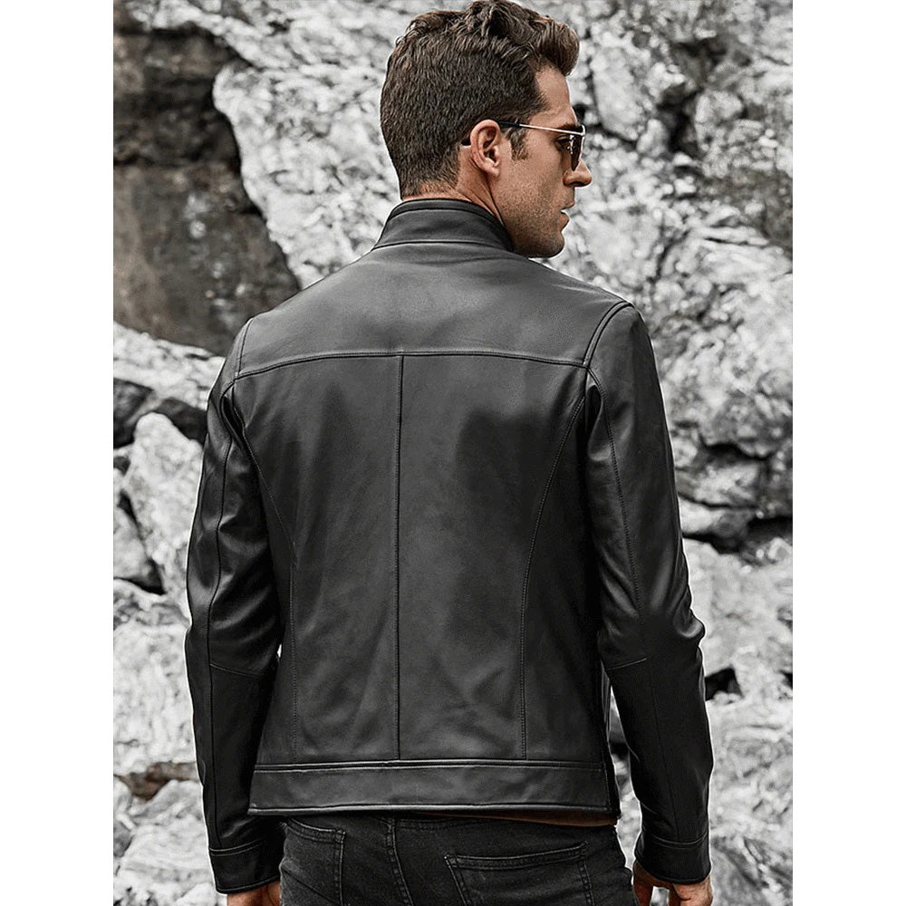 Veste de moto classique en cuir d'agneau pour homme