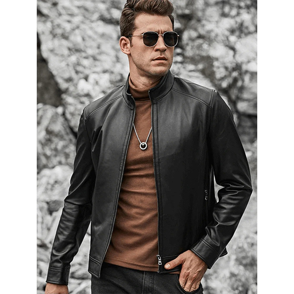 Veste de moto classique en cuir d'agneau pour homme