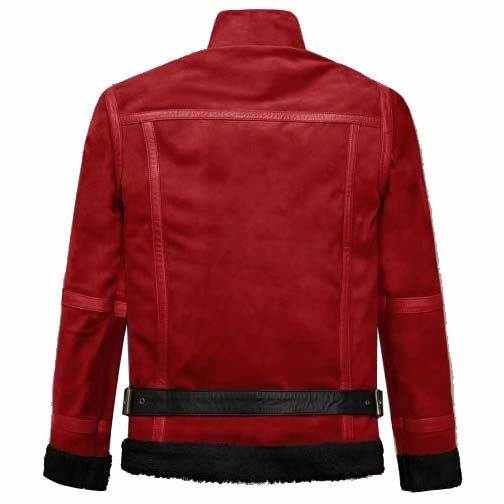 Veste en cuir sherpa en daim rouge lave Ryan Reynolds