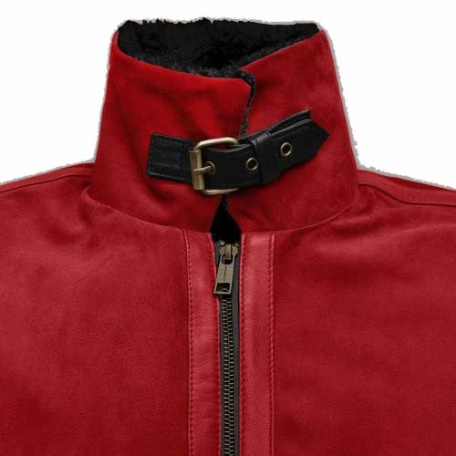 Veste en cuir sherpa en daim rouge lave Ryan Reynolds