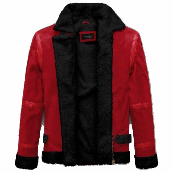 Veste en cuir sherpa en daim rouge lave Ryan Reynolds