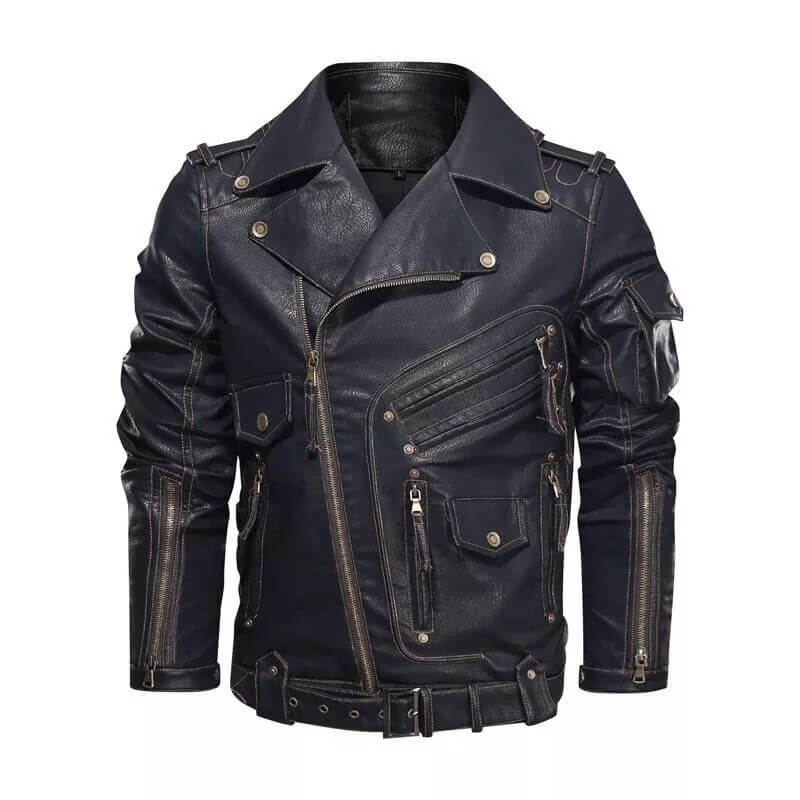 Veste de motard en cuir pour homme de qualité supérieure - Cuir de vache véritable