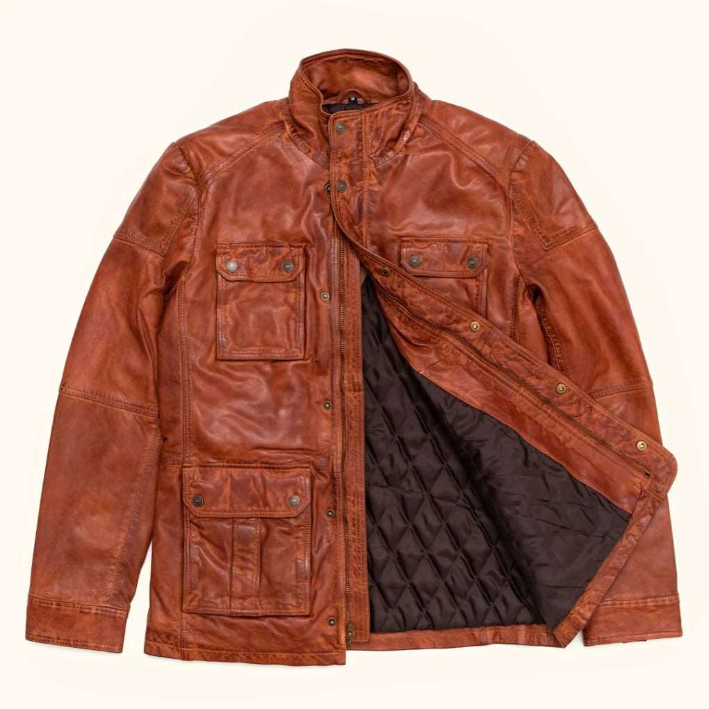 Veste en cuir Field - Marron clair classique