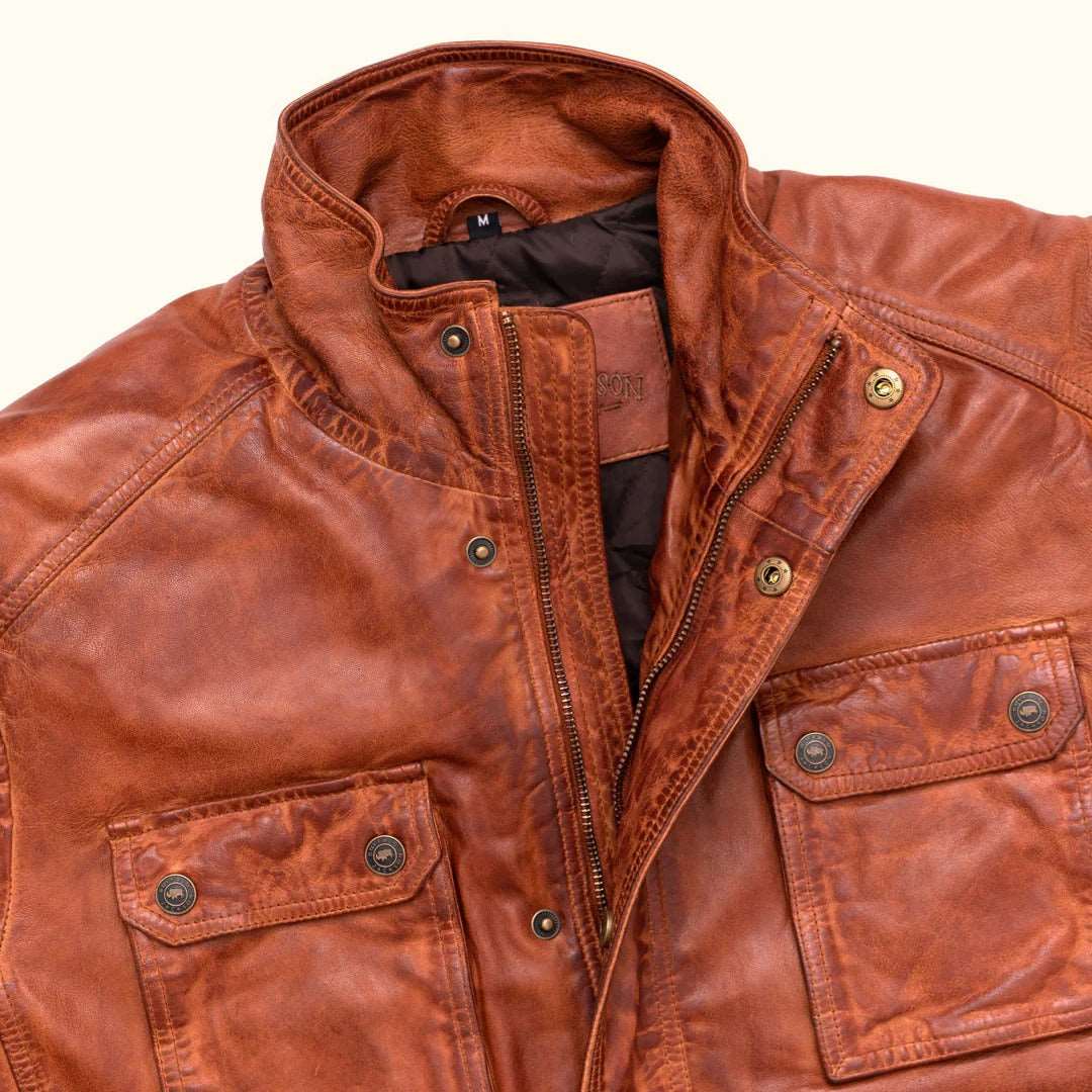 Veste en cuir Field - Marron clair classique