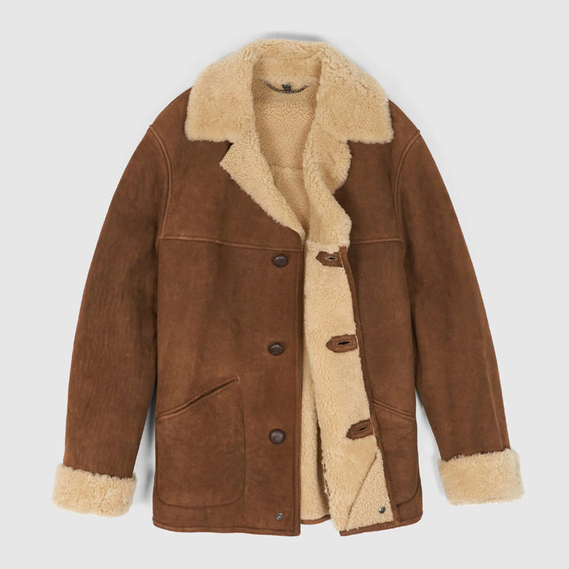 Manteau en cuir de mouton retourné marron clair