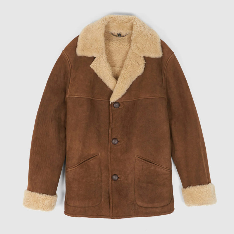 Manteau en cuir de mouton retourné marron clair