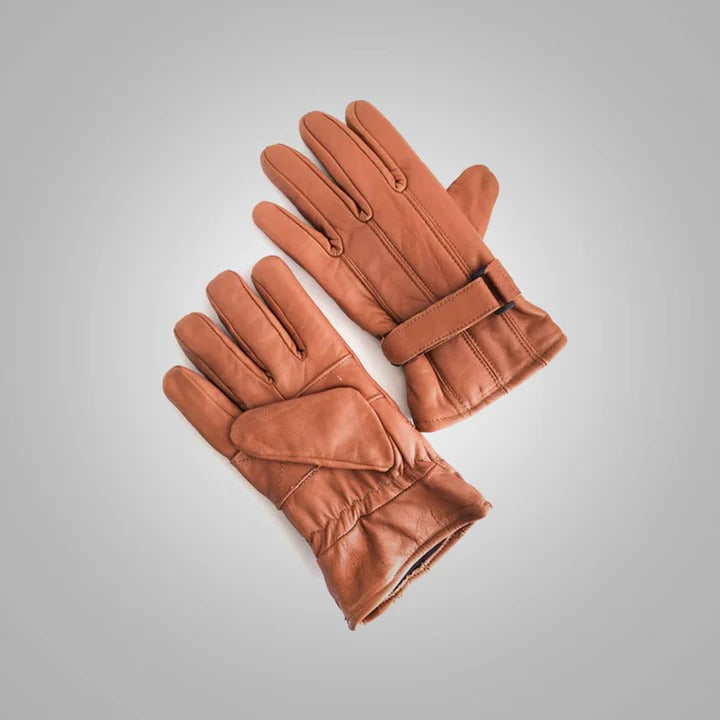 Gants d'hiver en cuir de mouton marron clair