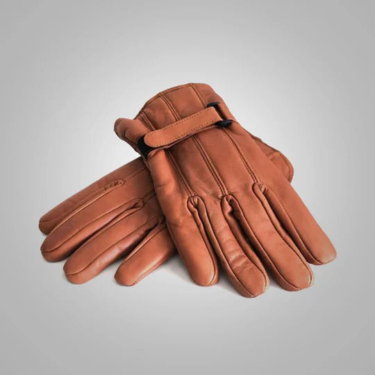 Gants d'hiver en cuir de mouton marron clair