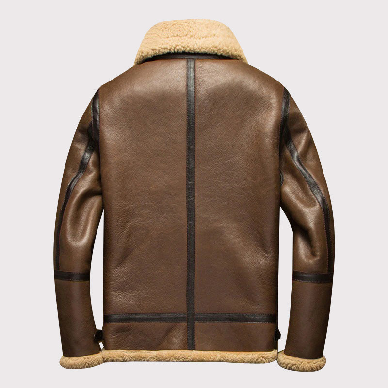 Veste aviateur en peau de mouton marron clair de luxe pour homme