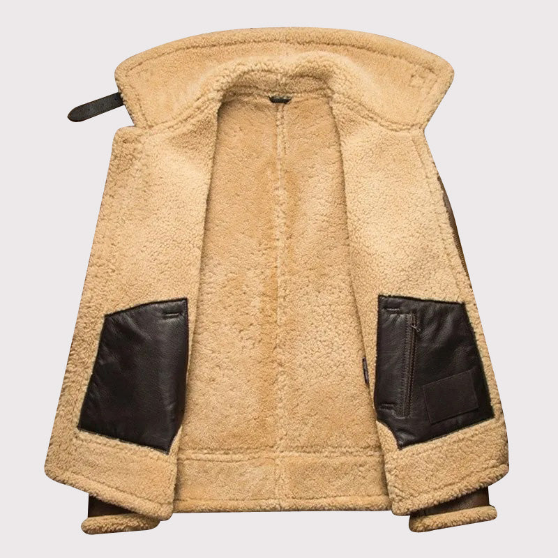 Veste aviateur en peau de mouton marron clair de luxe pour homme