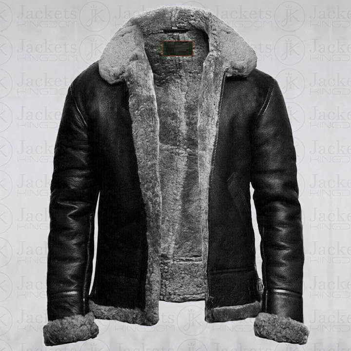 Veste en cuir avec col en fourrure véritable pour homme B3 Bomber Flying RAF Aviator