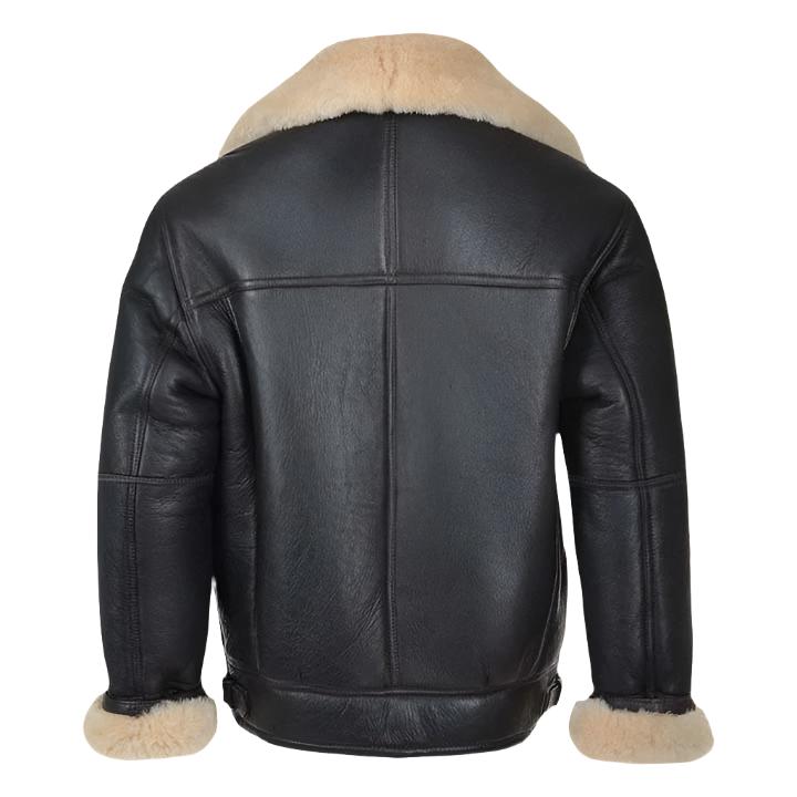 Veste en cuir aviateur en peau de mouton noire B3 pour homme