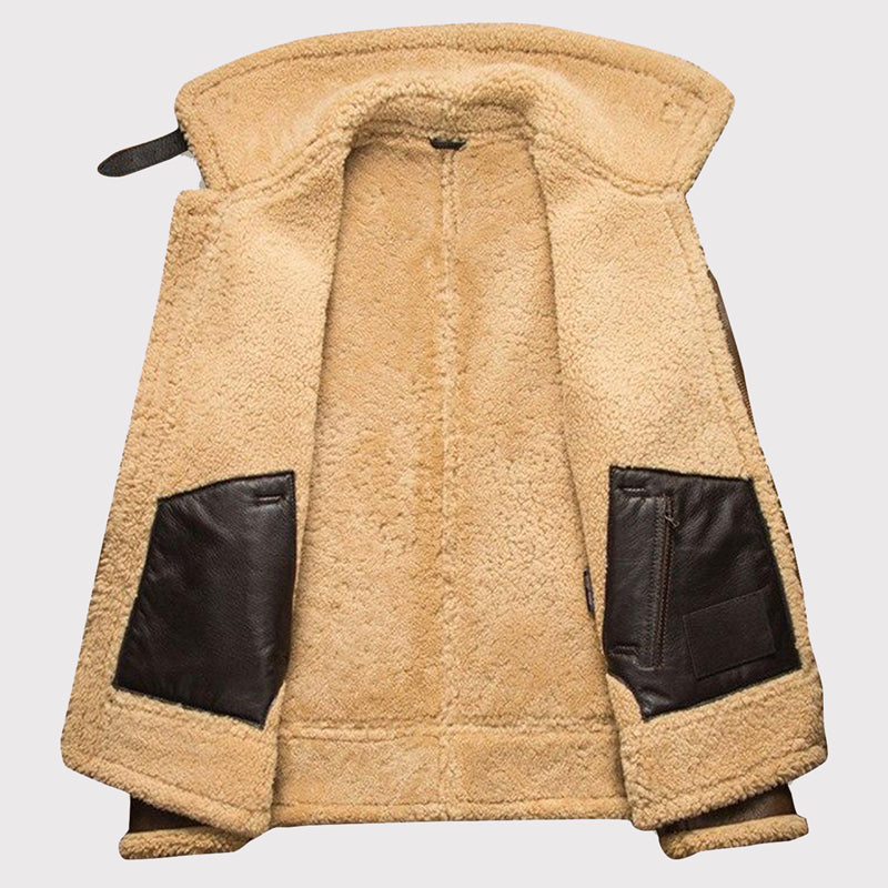 Veste en peau de mouton retournée marron pour homme