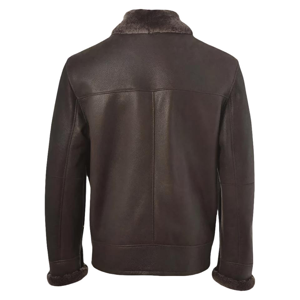 Veste en cuir aviateur en peau de mouton marron pour homme