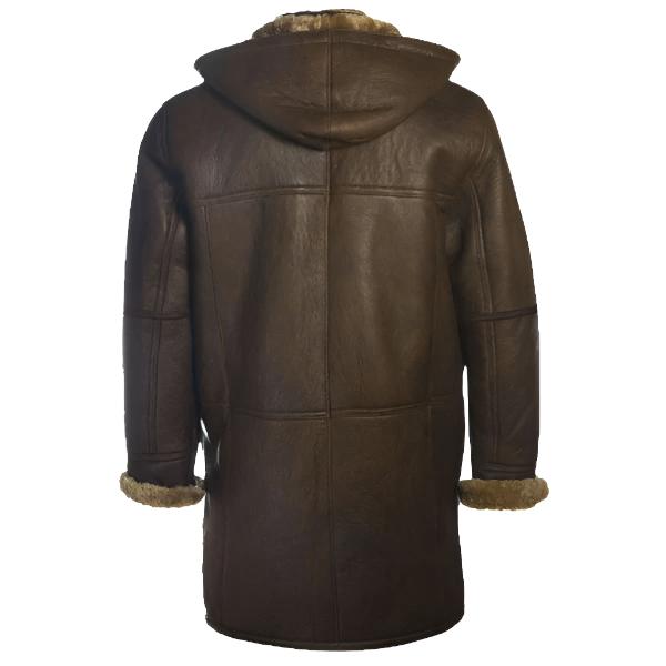 Manteau à capuche en peau de mouton marron pour homme