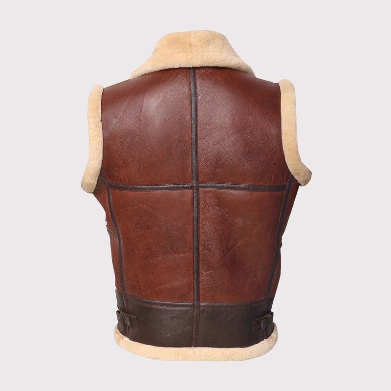 Gilet en cuir de mouton retourné marron pour homme