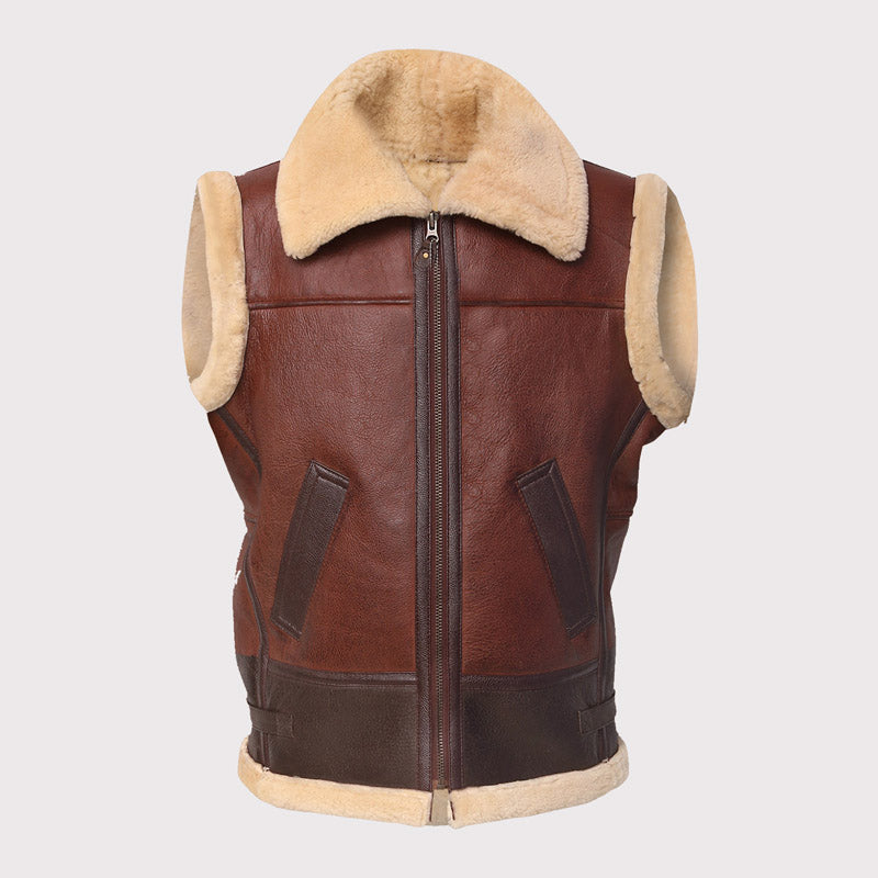 Gilet en cuir de mouton retourné marron pour homme