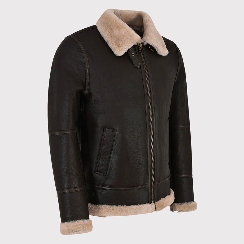 Veste en peau de mouton marron foncé pour homme