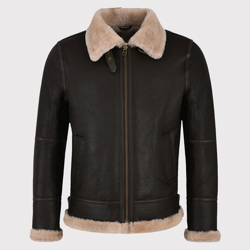 Veste en peau de mouton marron foncé pour homme